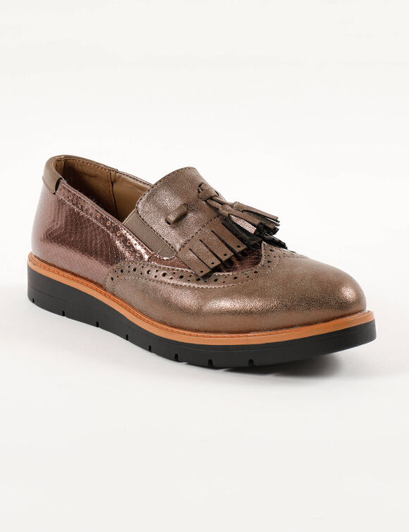 Slippers compensées à franges et pompons (marron) Slippers compensées à franges et pompons (marron)
